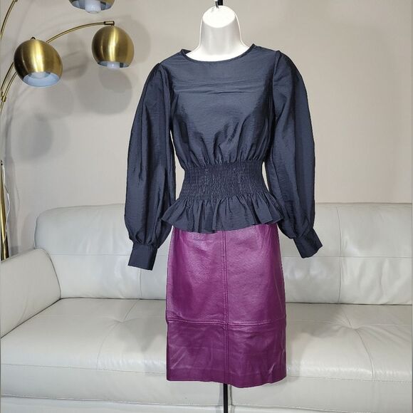 🚩Softest Boss High Waisted Raspberry Sheap Leather Pencil Skirt Size0 - Picture 2 of 12